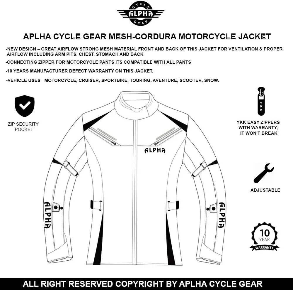 ALPHA CYCLE GEAR ALL SEASON WOMEN MOTORCYCLE JACKET WATERPROOF RIDING WITH CE ARMOUR (BLACK/WHITE, 4X-LARGE)