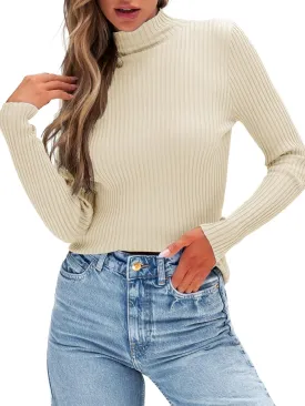 Anbech Womens Turtleneck Sweaters Long Sleeve Ribbed Fitted Basic Layering Knit Tops