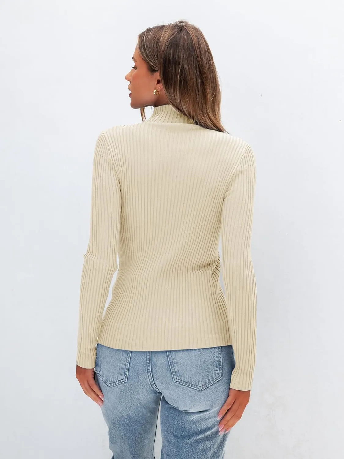 Anbech Womens Turtleneck Sweaters Long Sleeve Ribbed Fitted Basic Layering Knit Tops