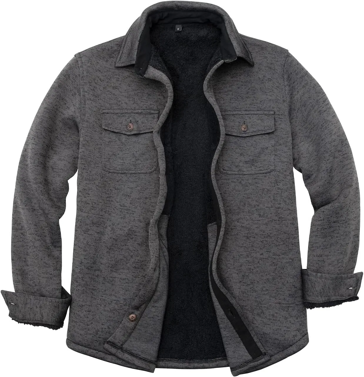 Bonnorth Men's Sherpa Lined Sweater Fleece Shirt Jacket with Pockets - All Sherpa Fleece Lined