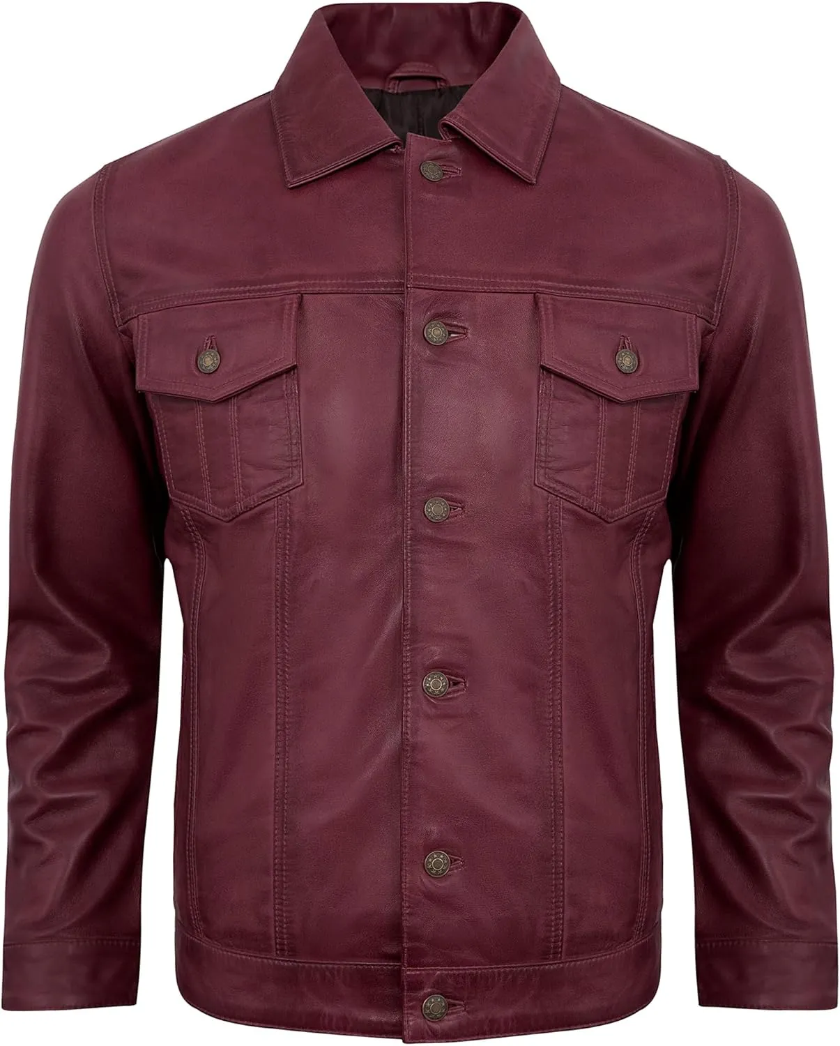 Casual Real Lambskin Vintage Style Outwear Mens Leather Jackets - Turn Down Collar Leather Trucker Jacket Men