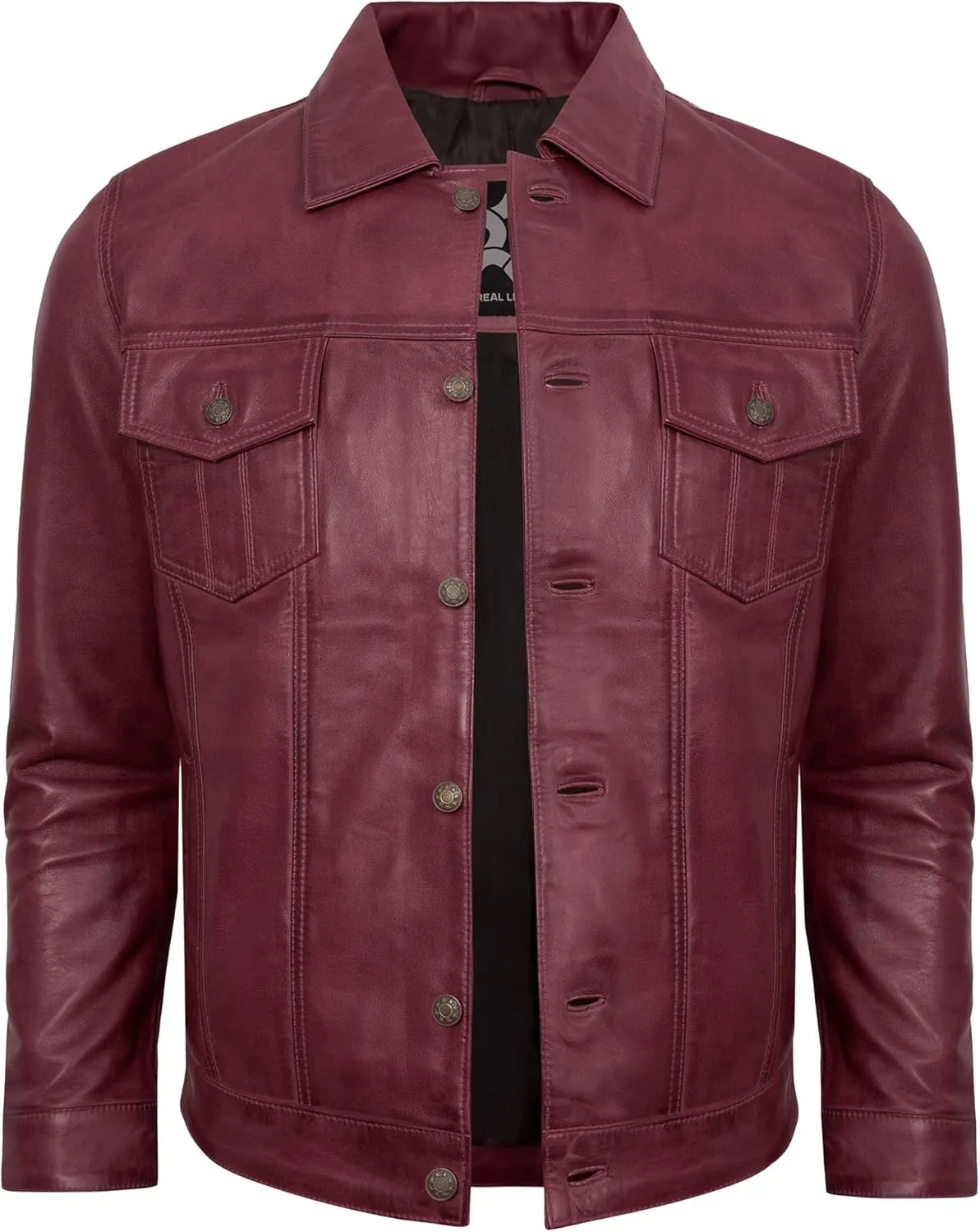 Casual Real Lambskin Vintage Style Outwear Mens Leather Jackets - Turn Down Collar Leather Trucker Jacket Men