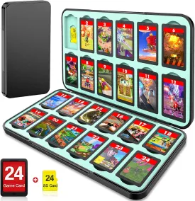 CYKOARMOR Switch Game Card Case Holder - Storage 24 Games & 24 Micro SD Card, Case Organizer Cartridge for Nintendo Switch/OLED/Lite, Hard Shell, Magnetic Closure, Soft Rubber, Black/Blue