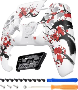 eXtremeRate Luna Redesigned Front Shell Touchpad Compatible with ps5 Controller BDM-010 020 030 040 050, Winter Blossom Replacement Faceplate Case Touch Pad Compatible with ps5 Controller