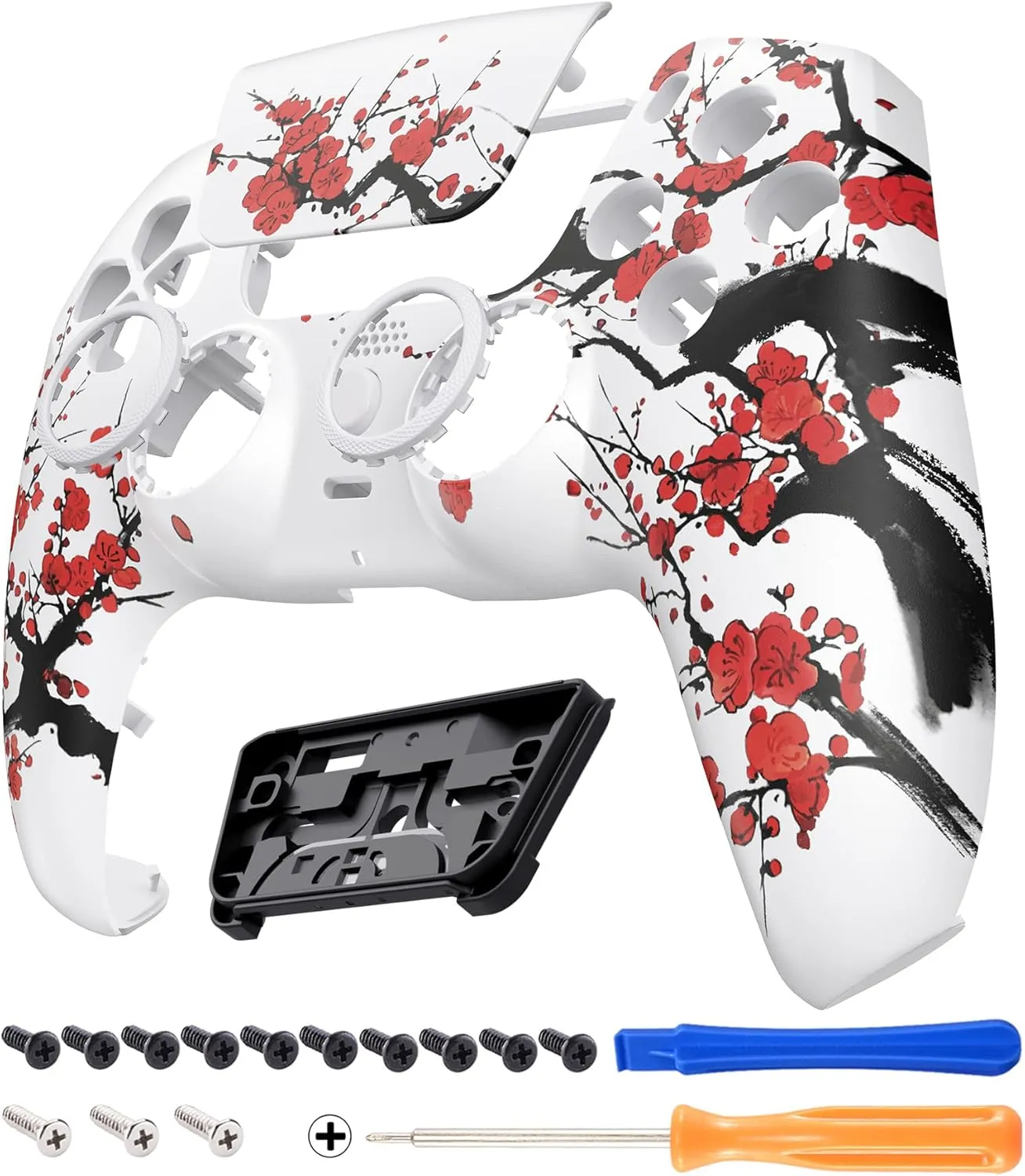 eXtremeRate Luna Redesigned Front Shell Touchpad Compatible with ps5 Controller BDM-010 020 030 040 050, Winter Blossom Replacement Faceplate Case Touch Pad Compatible with ps5 Controller