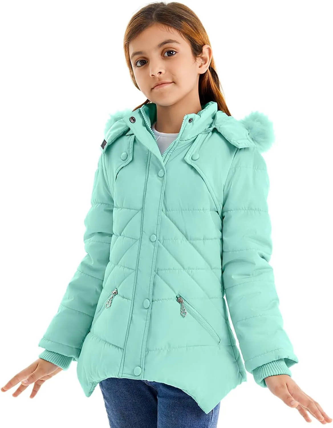 FARVALUE Girls' Winter Coats Fur Hooded Warm Puffer Jacket Coat for Girls