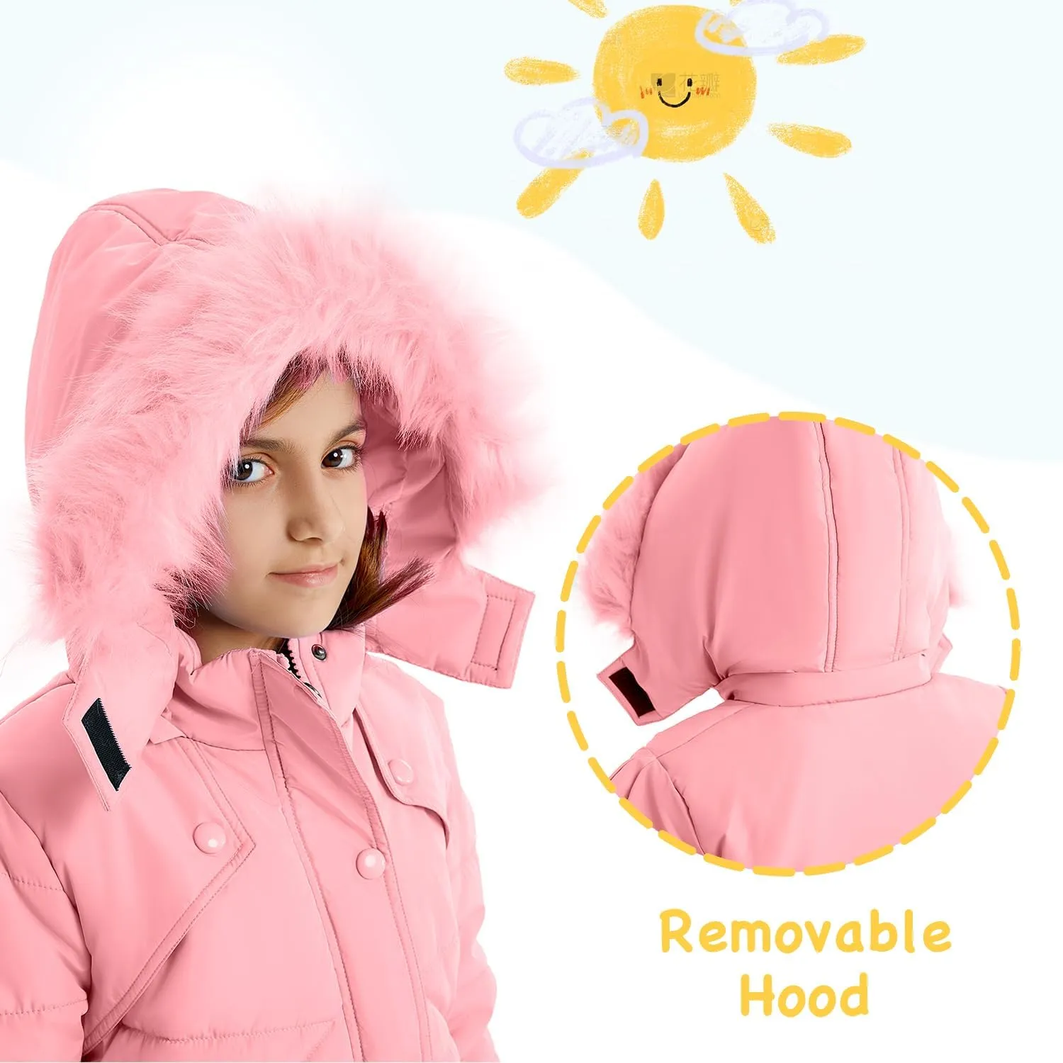 FARVALUE Girls' Winter Coats Fur Hooded Warm Puffer Jacket Coat for Girls