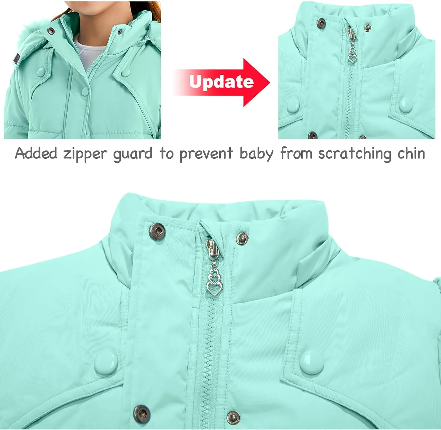 FARVALUE Girls' Winter Coats Fur Hooded Warm Puffer Jacket Coat for Girls