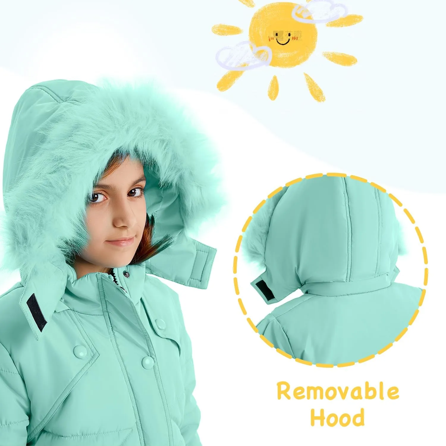 FARVALUE Girls' Winter Coats Fur Hooded Warm Puffer Jacket Coat for Girls