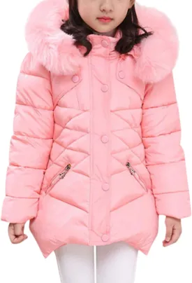 FARVALUE Girls' Winter Coats Fur Hooded Warm Puffer Jacket Coat for Girls