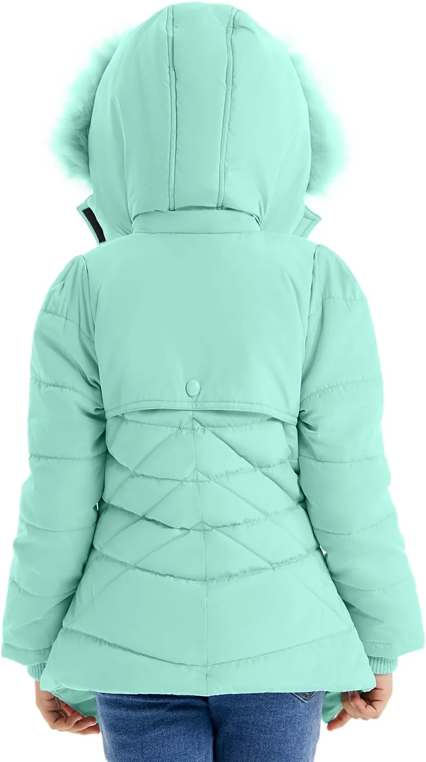FARVALUE Girls' Winter Coats Fur Hooded Warm Puffer Jacket Coat for Girls