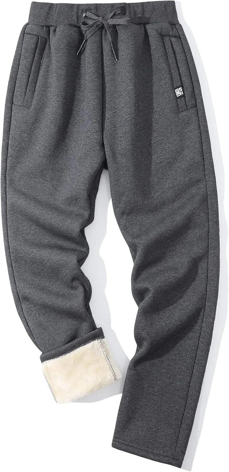 Flygo Men's Winter Warm Fleece Jogger Pants Sherpa Lined Sweatpants Active Track Pants