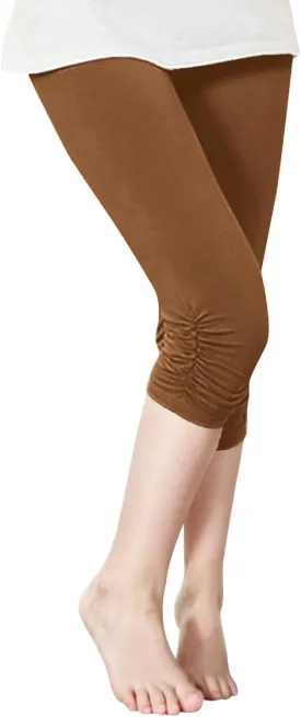 Girl's Tights Girls Cropped Stretchy High Waisted Yoga 3/4 Trousers Solid Color Ruffle Shorts Dance Tights Casual Pants