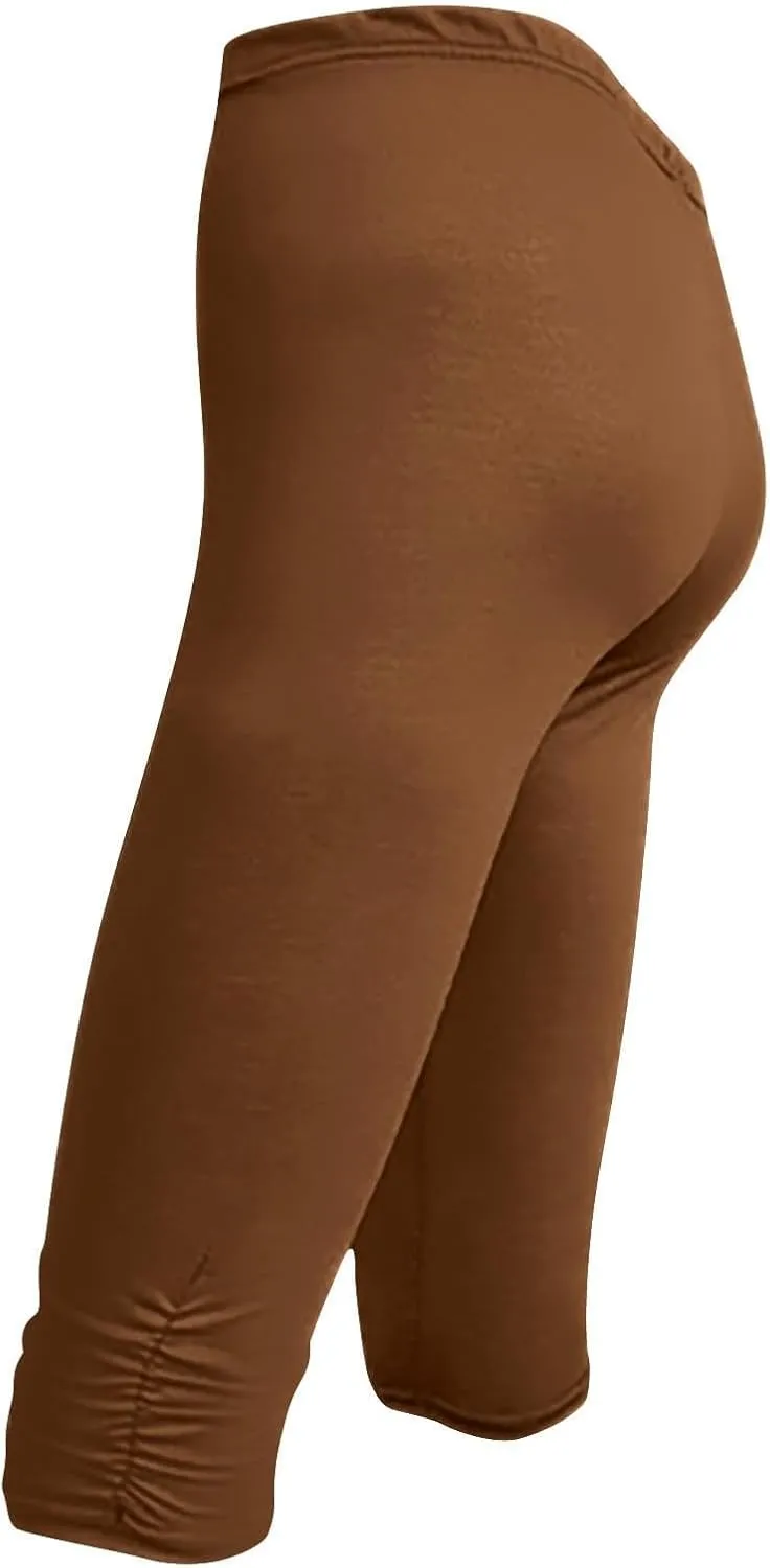 Girl's Tights Girls Cropped Stretchy High Waisted Yoga 3/4 Trousers Solid Color Ruffle Shorts Dance Tights Casual Pants