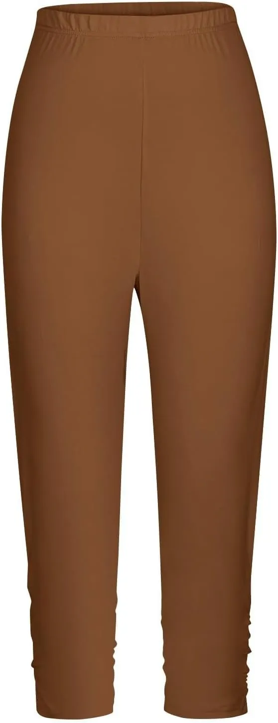 Girl's Tights Girls Cropped Stretchy High Waisted Yoga 3/4 Trousers Solid Color Ruffle Shorts Dance Tights Casual Pants