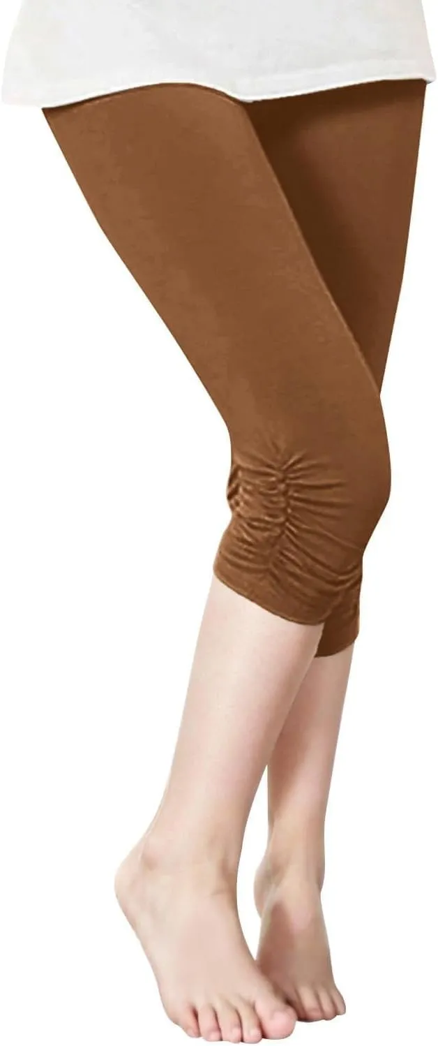 Girl's Tights Girls Cropped Stretchy High Waisted Yoga 3/4 Trousers Solid Color Ruffle Shorts Dance Tights Casual Pants