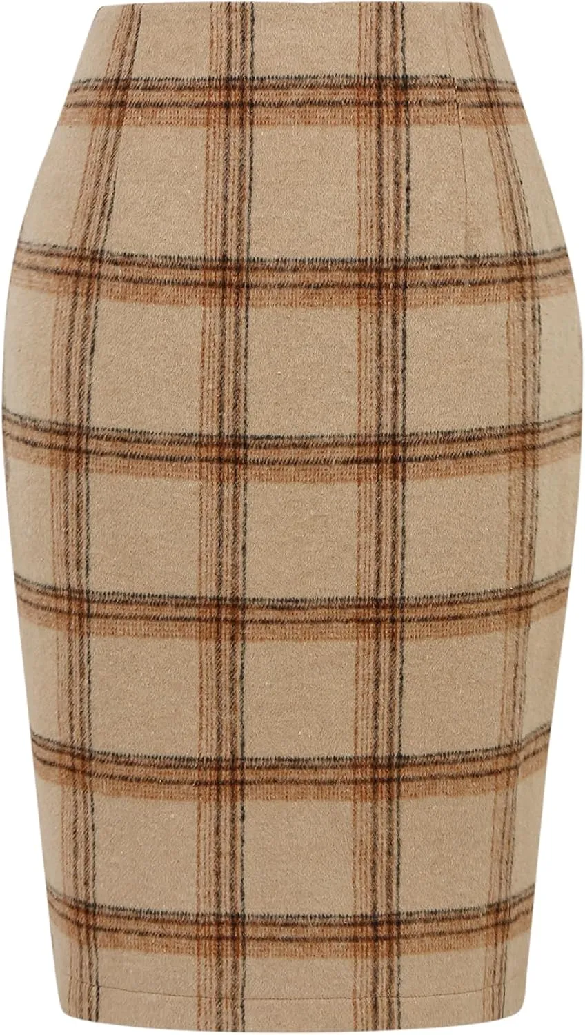 IDEALSANXUN Midi Plaid Skirts for Women Fall Winter Knee Length Pencil Wool Skirt with Slit