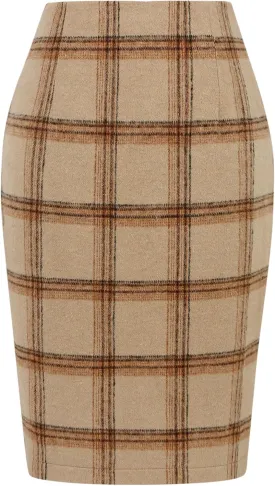 IDEALSANXUN Midi Plaid Skirts for Women Fall Winter Knee Length Pencil Wool Skirt with Slit
