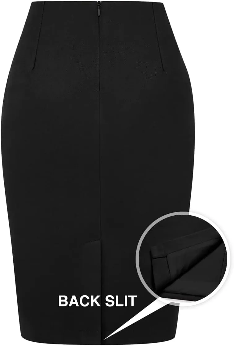 IDEALSANXUN Midi Plaid Skirts for Women Fall Winter Knee Length Pencil Wool Skirt with Slit