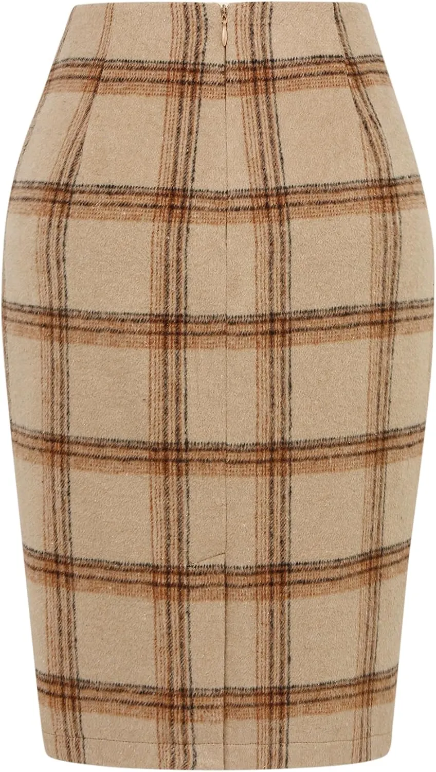 IDEALSANXUN Midi Plaid Skirts for Women Fall Winter Knee Length Pencil Wool Skirt with Slit