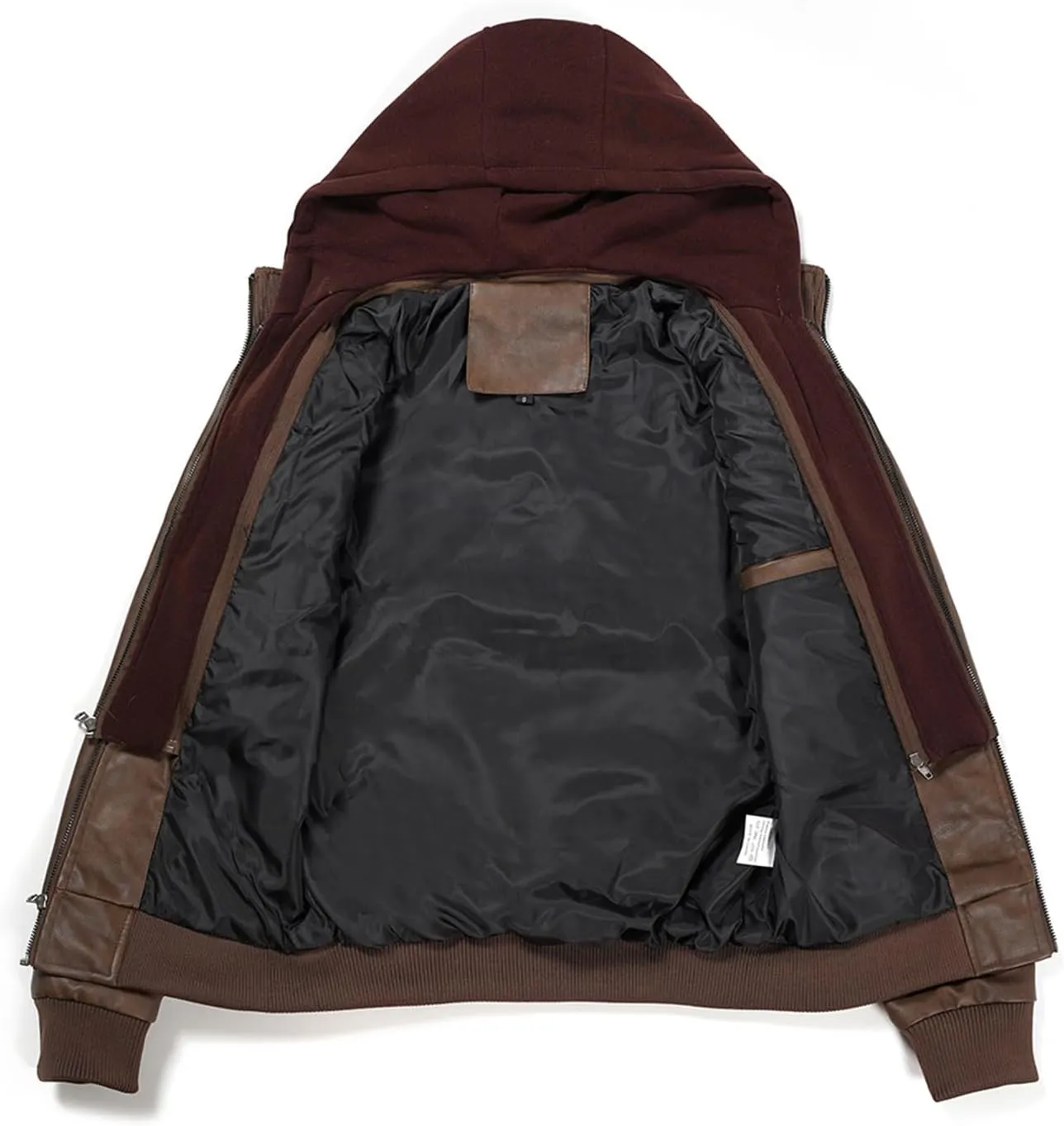 INVACHI Men's Faux Leather Motorcycle Jacket with Removable Hood Windproof Vintage PU Biker Bomber Coat