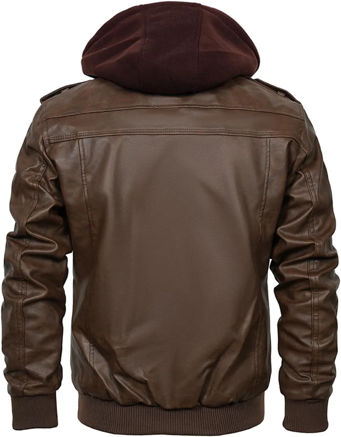 INVACHI Men's Faux Leather Motorcycle Jacket with Removable Hood Windproof Vintage PU Biker Bomber Coat