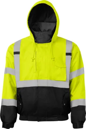 Ironwear 6400 Hi-Visibility Reflective Bomber Safety Jacket with Black Bottom and Hidden Hood | ANSI Class 3