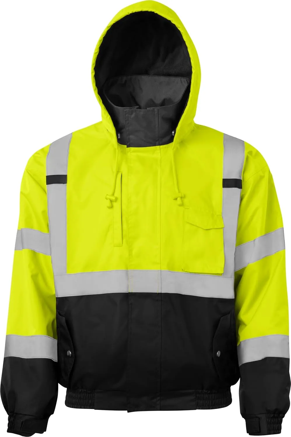 Ironwear 6400 Hi-Visibility Reflective Bomber Safety Jacket with Black Bottom and Hidden Hood | ANSI Class 3