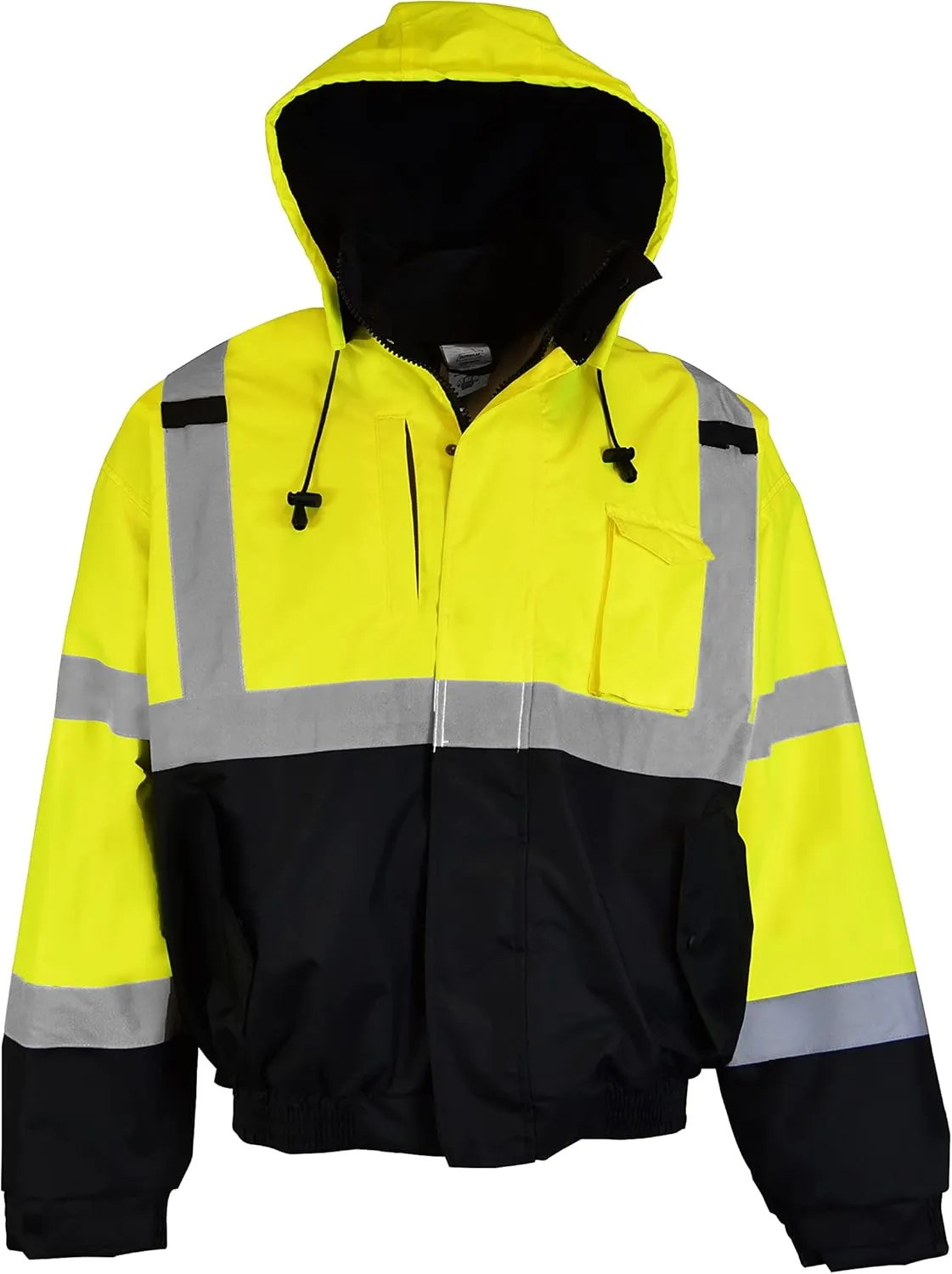 Ironwear 6400 Hi-Visibility Reflective Bomber Safety Jacket with Black Bottom and Hidden Hood | ANSI Class 3