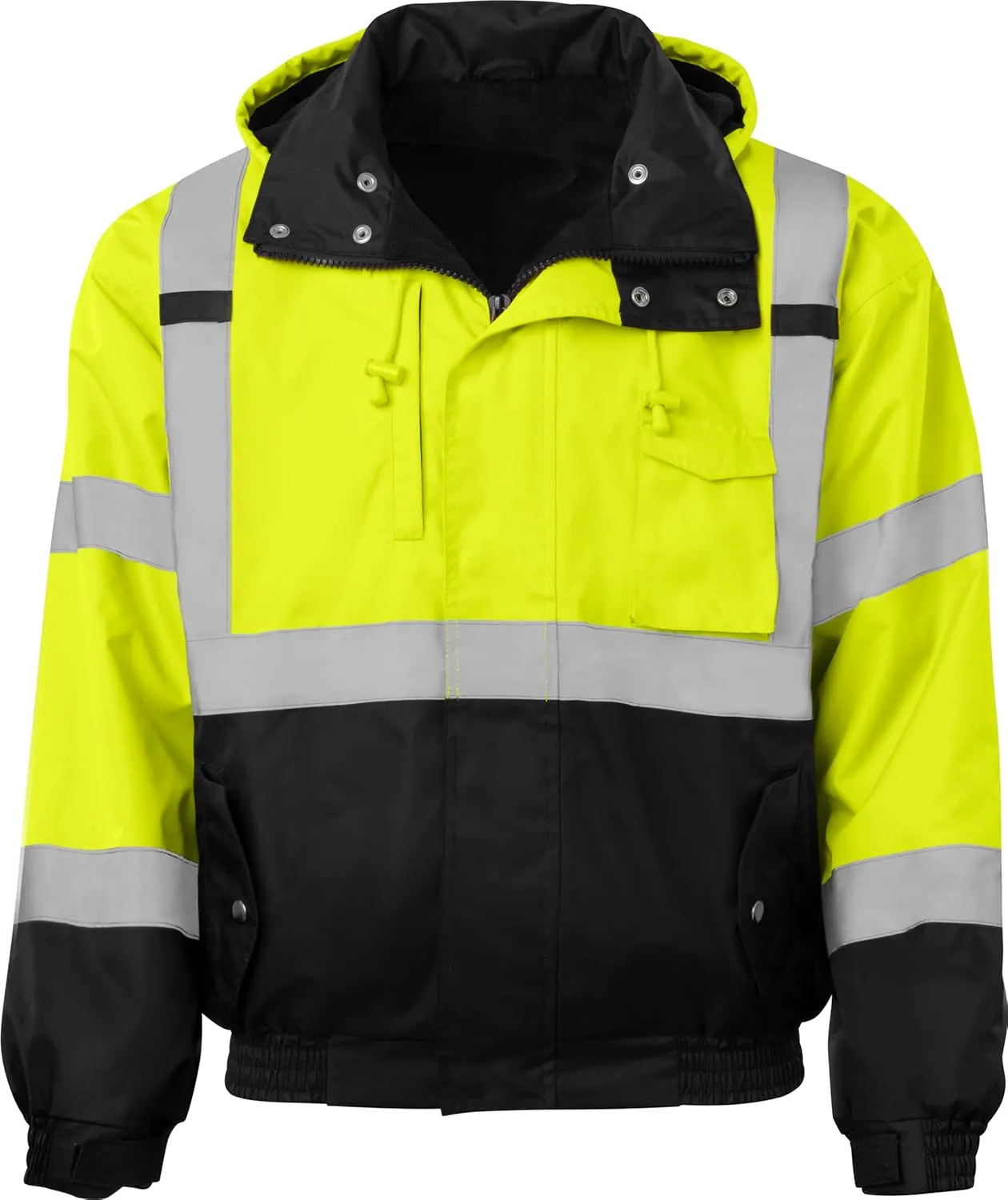 Ironwear 6400 Hi-Visibility Reflective Bomber Safety Jacket with Black Bottom and Hidden Hood | ANSI Class 3