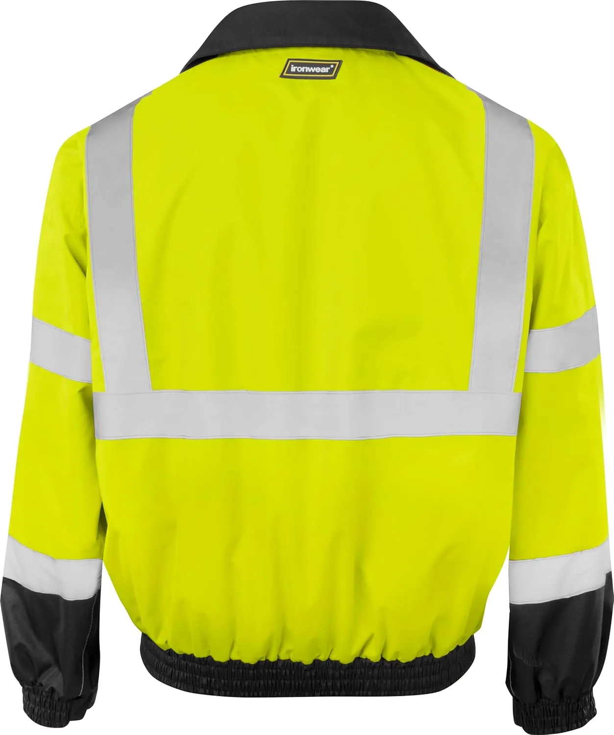 Ironwear 6400 Hi-Visibility Reflective Bomber Safety Jacket with Black Bottom and Hidden Hood | ANSI Class 3