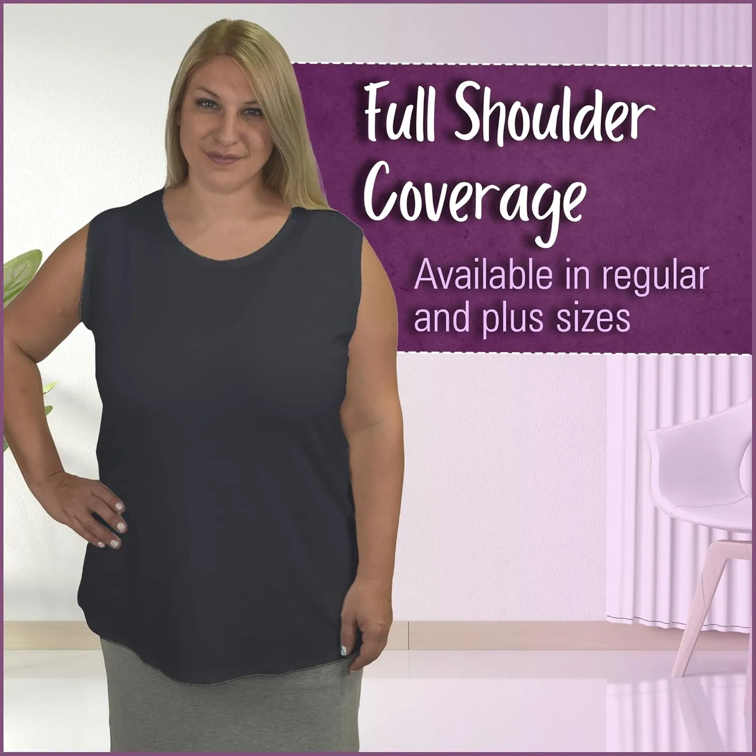 Kosher Casual Modest High Neck Tank Top for Women Full-Shoulder Sleeveless Shell