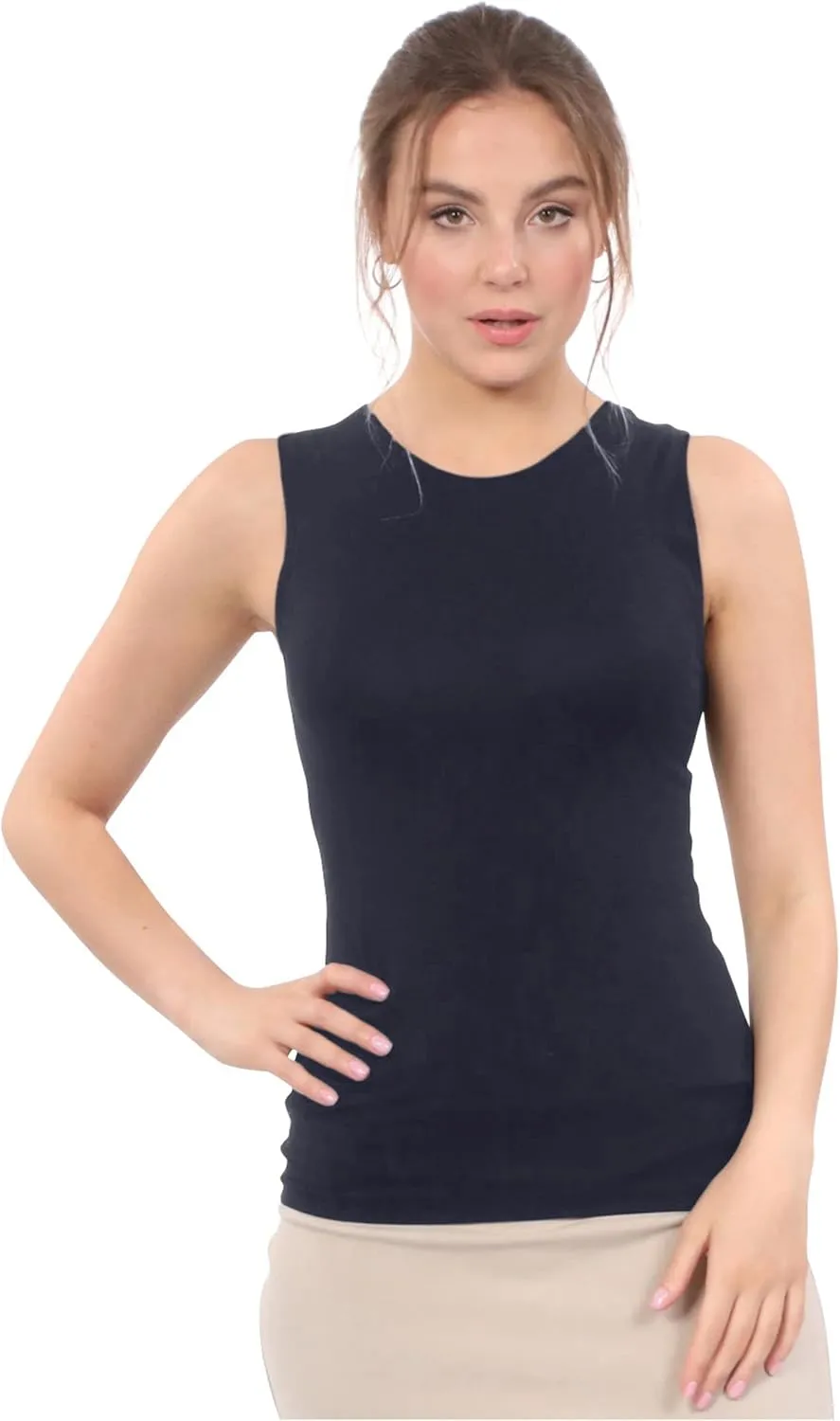 Kosher Casual Modest High Neck Tank Top for Women Full-Shoulder Sleeveless Shell