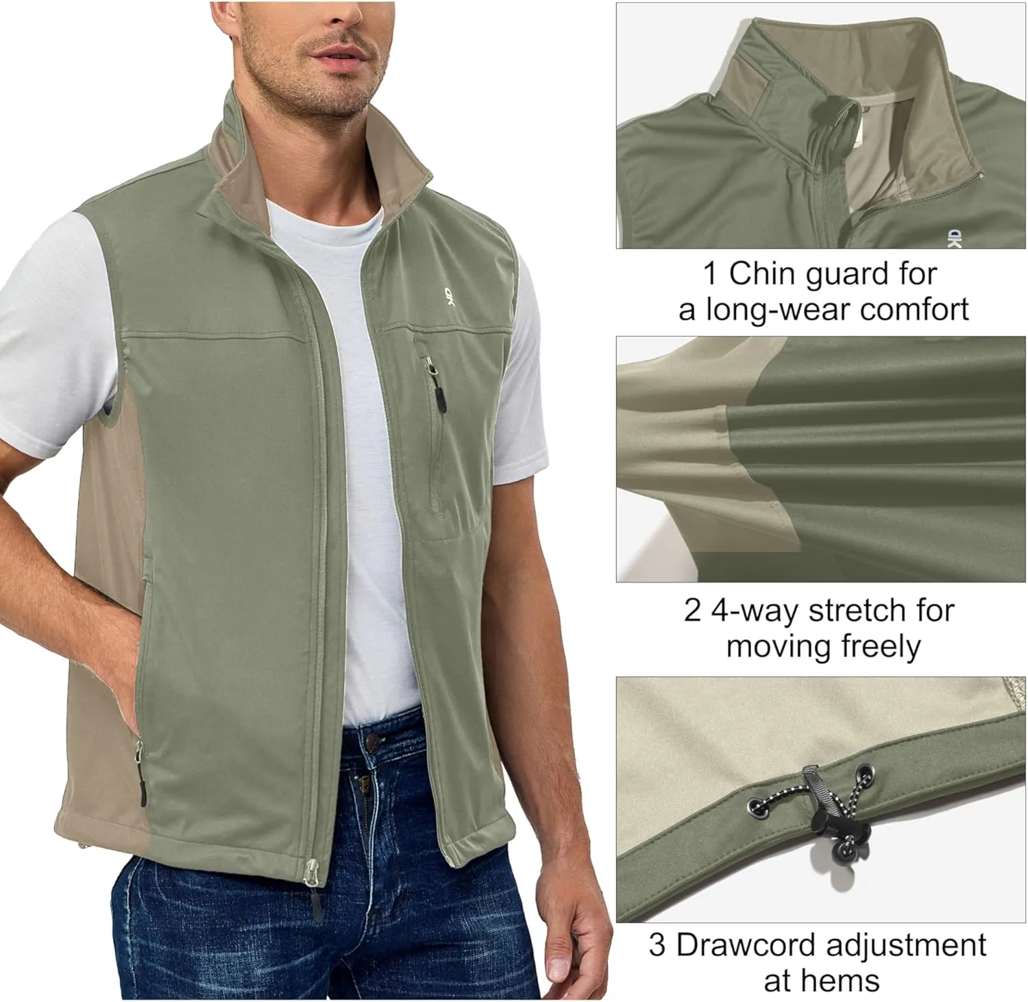 Little Donkey Andy Men's Lightweight Softshell Vest, Windproof Sleeveless Jacket for Running, Hiking, Cycling, Golf