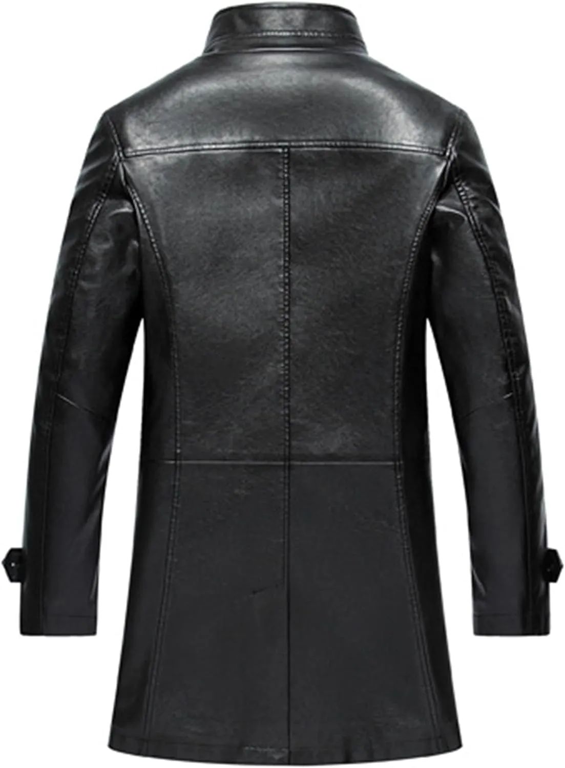 Maiyifu-GJ Mens Faux Leather Jacket Long Trench Coat Fleece Lined Leather Jacket Windproof Warm Thicken Motorcycle Biker Coat