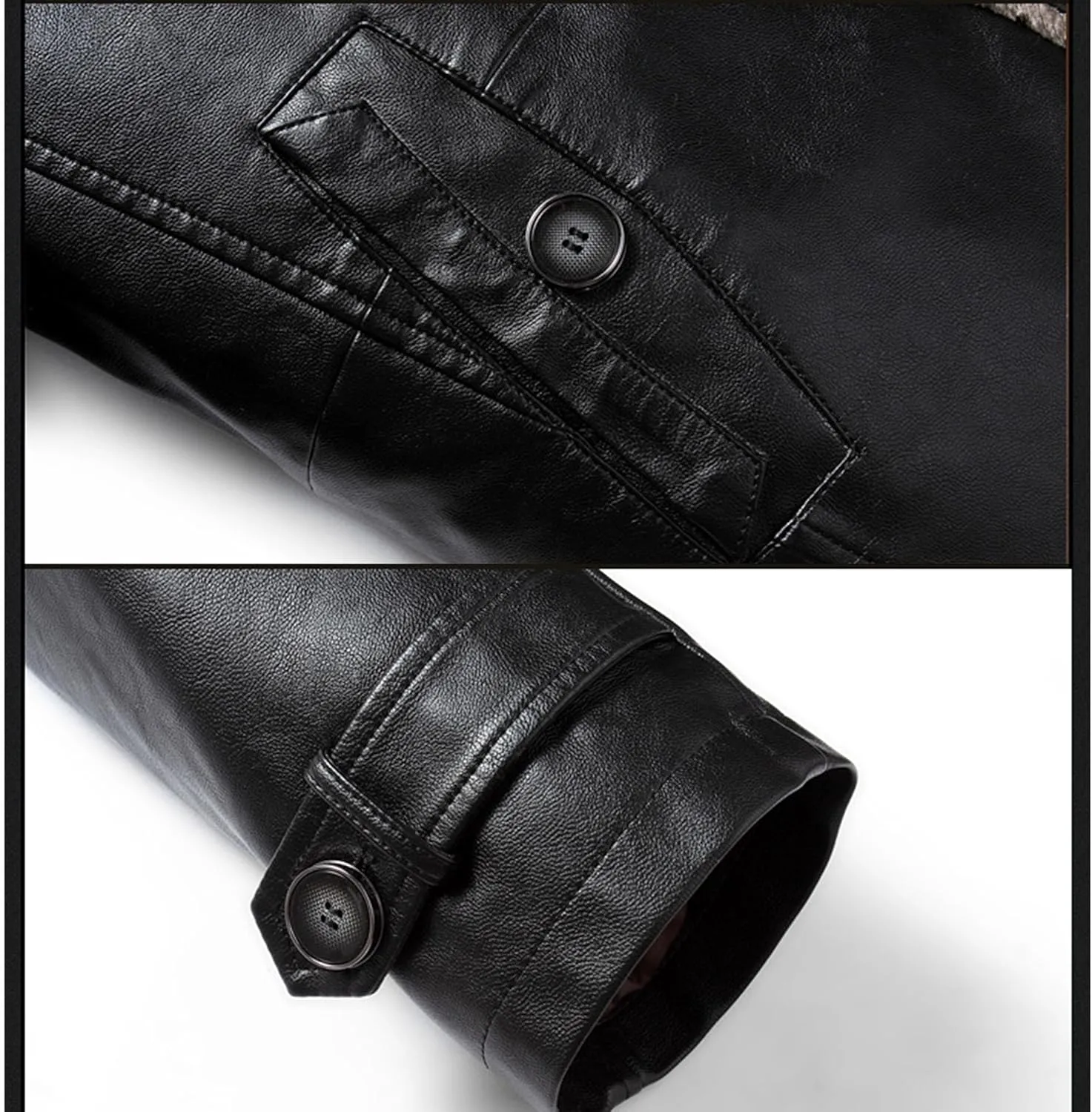 Maiyifu-GJ Mens Faux Leather Jacket Long Trench Coat Fleece Lined Leather Jacket Windproof Warm Thicken Motorcycle Biker Coat