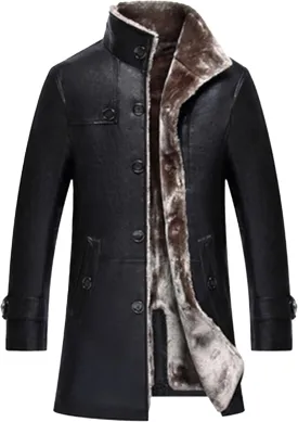 Maiyifu-GJ Mens Faux Leather Jacket Long Trench Coat Fleece Lined Leather Jacket Windproof Warm Thicken Motorcycle Biker Coat
