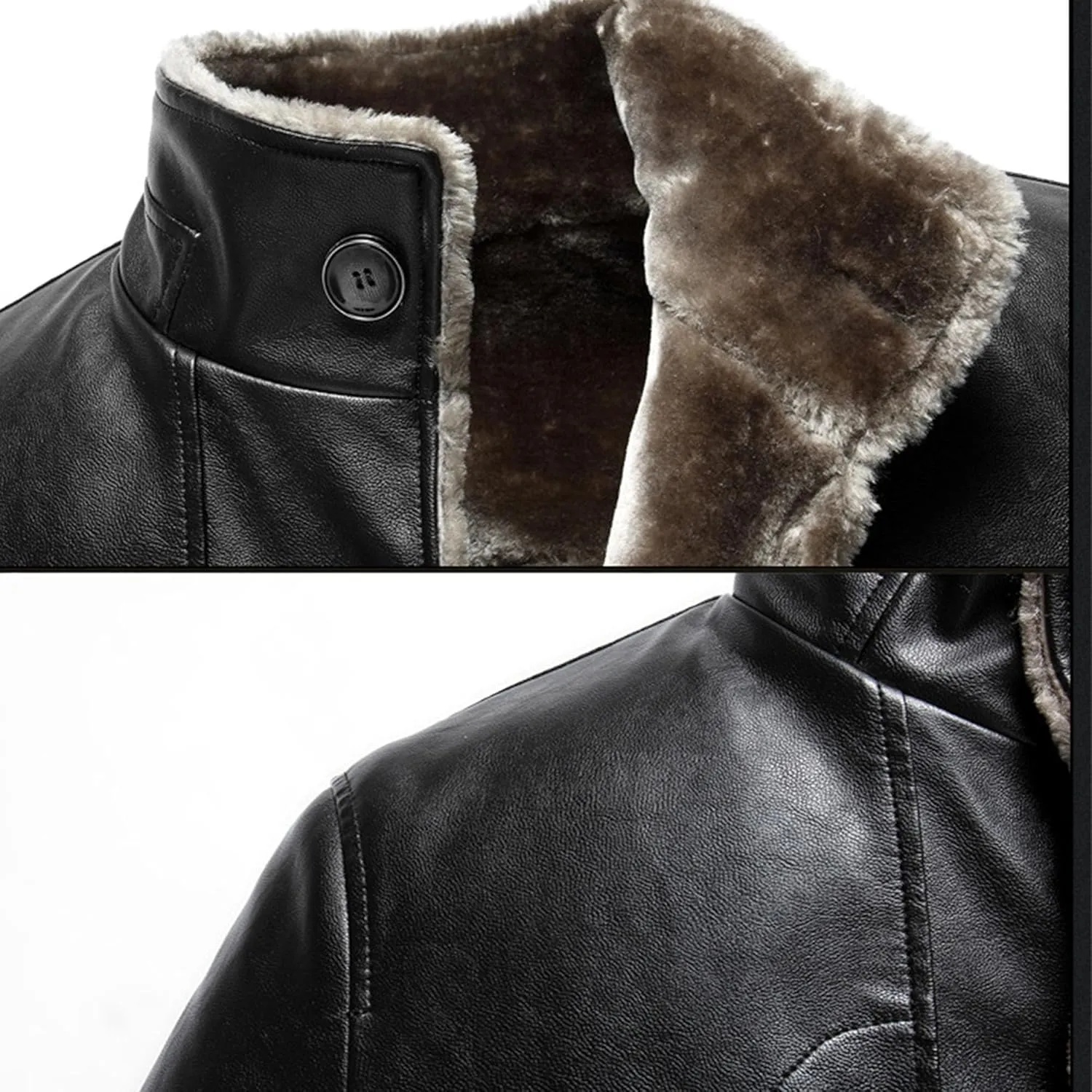 Maiyifu-GJ Mens Faux Leather Jacket Long Trench Coat Fleece Lined Leather Jacket Windproof Warm Thicken Motorcycle Biker Coat
