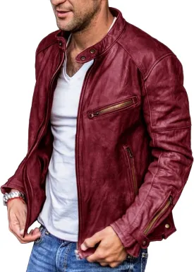 Maiyifu-GJ Men's Faux Leather Jacket Stylish Lightweight Motorcycle Leather Jackets Zipper Biker Coat Windbreaker Outerwear