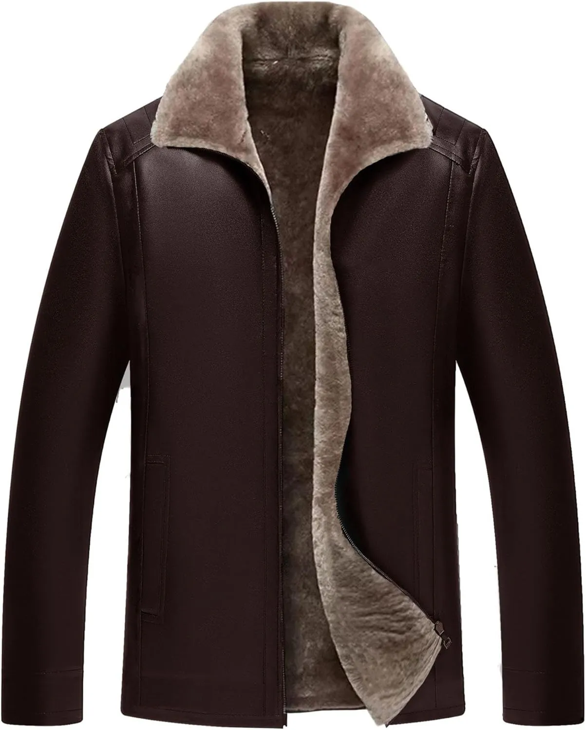 Maiyifu-GJ Mens Leather Jacket Faux Leather Windproof Warm Winter Coat Fashion Vintage Motorcycle Jacket Outerwear