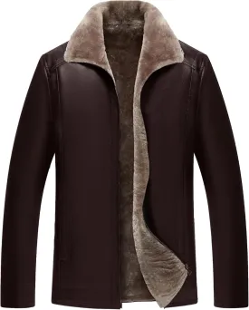Maiyifu-GJ Mens Leather Jacket Faux Leather Windproof Warm Winter Coat Fashion Vintage Motorcycle Jacket Outerwear