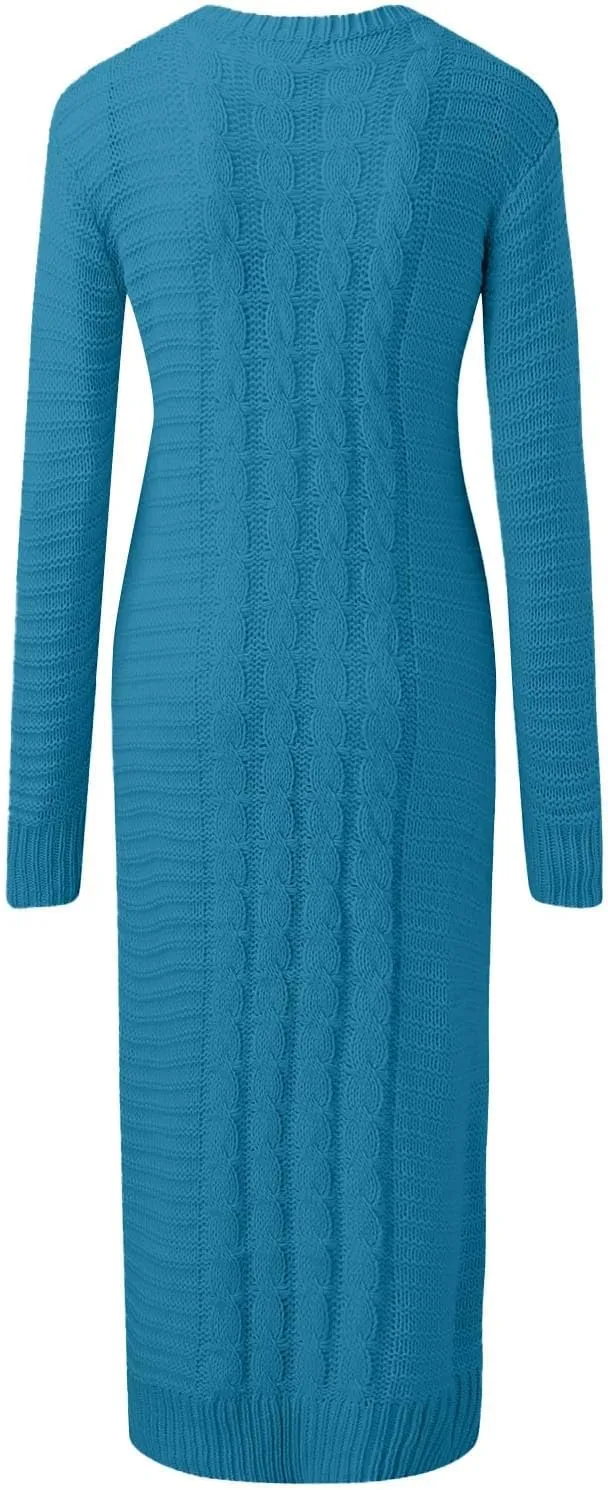 Maxi Sweaters Dress for Womens Winter Warm Casual Loose Knit Dress Fashion Cable Fall Slim Fit Funnel Collar Pullover