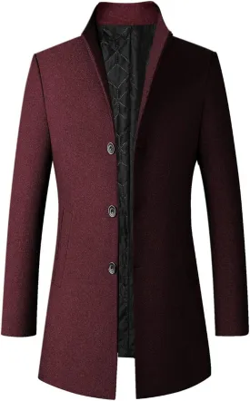 Men's Classic Single Breasted Peacoat Men's Mid-Length Single Breasted Wool Blend Top Coat Long Jacket Overcoat