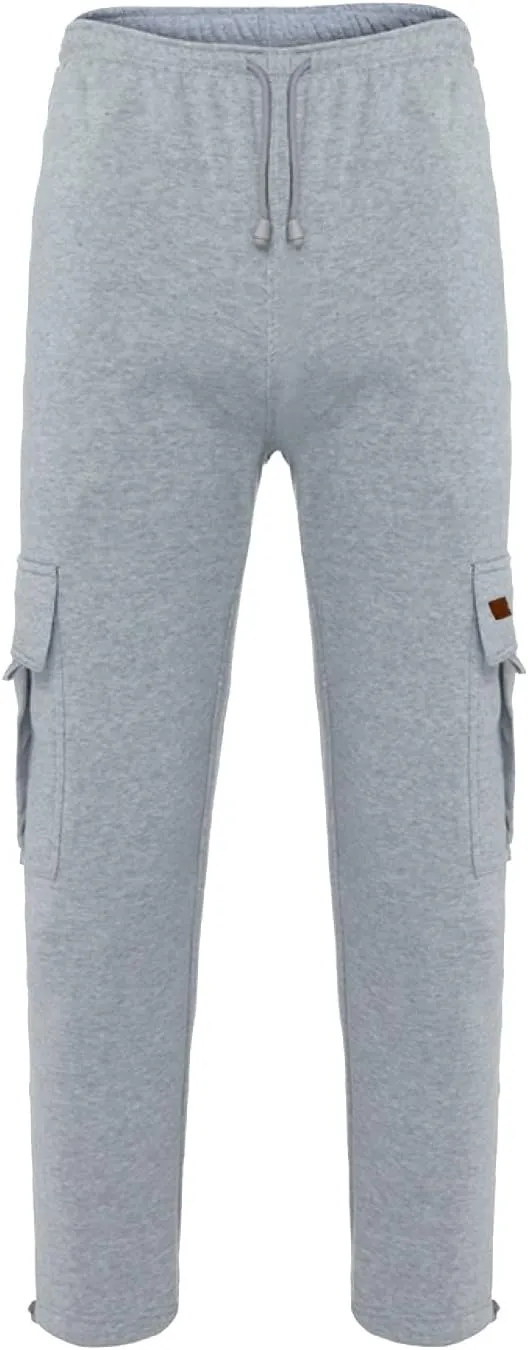 Mens Heavyweight Fleece Cargo Sweatpants Joggers Baggy Elastic Waist Drawstring Workout Pants with Pockets Winter