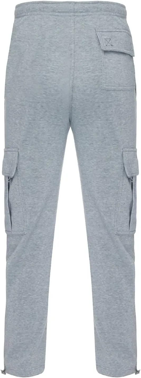 Mens Heavyweight Fleece Cargo Sweatpants Joggers Baggy Elastic Waist Drawstring Workout Pants with Pockets Winter