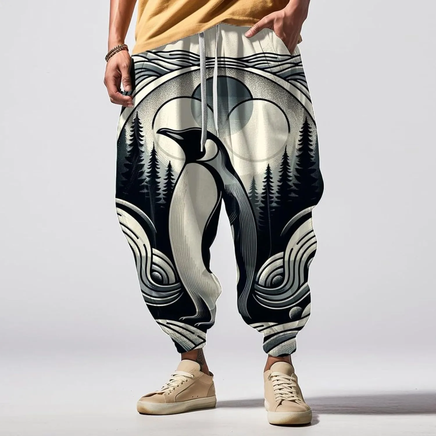 Mens Joggers Fun Print Fashion Street Feel Casual Sweatpants Baggy Elastic Waist Novelty Pant Mens Linen Pants Pants