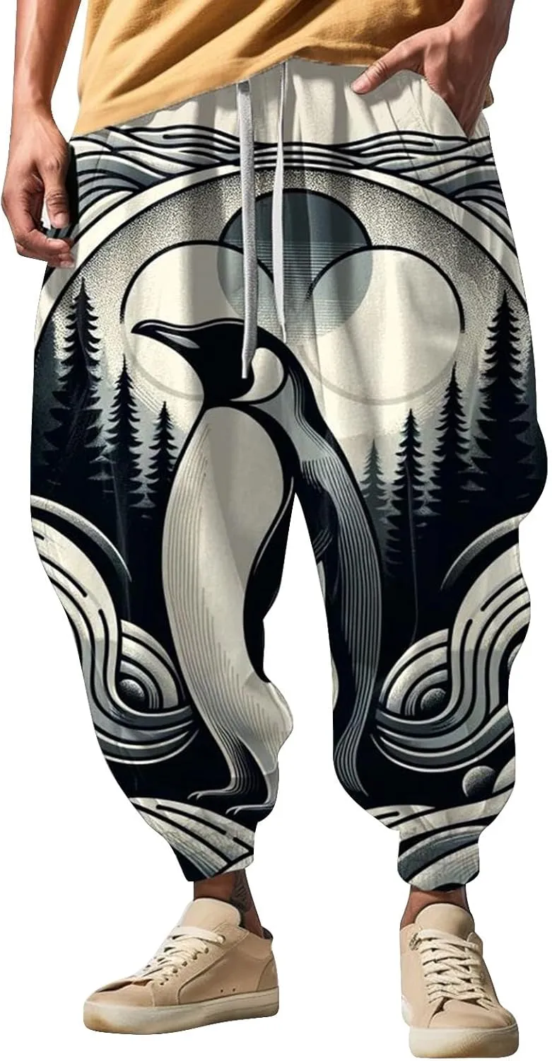 Mens Joggers Fun Print Fashion Street Feel Casual Sweatpants Baggy Elastic Waist Novelty Pant Mens Linen Pants Pants