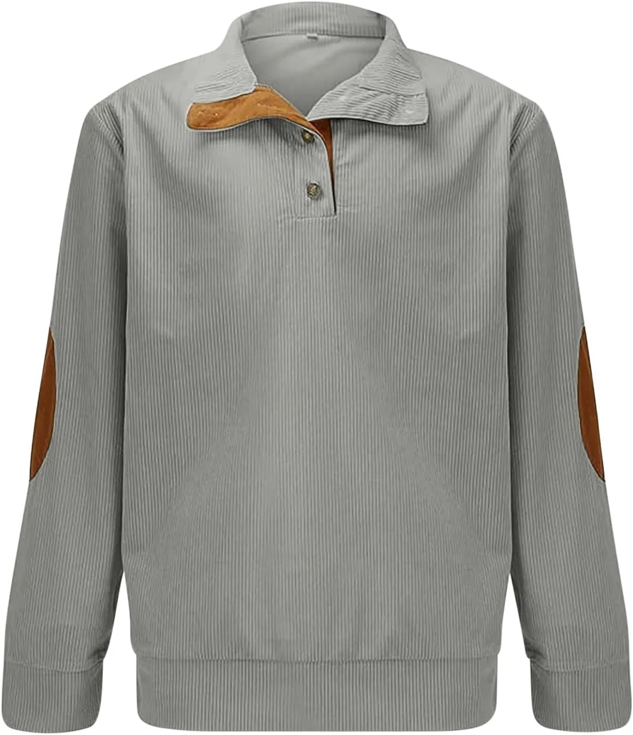 Mens Sweatshirt Corduroy Tactical Henley Shirts Long Sleeve Elbow Patch Draped Pullover Casual Stand Collar Slim Shirt