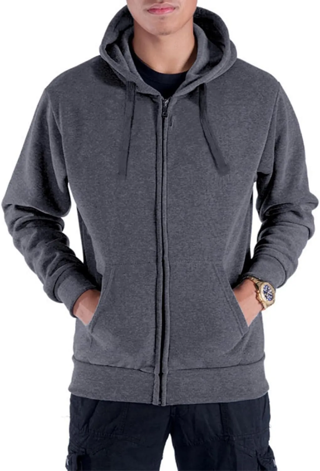 Mens Zip Up Fleece Jacket Lightweight Hoodies Casual Soft Full Zip Coats with Pockets Plus Size S-5XL Big&Tall