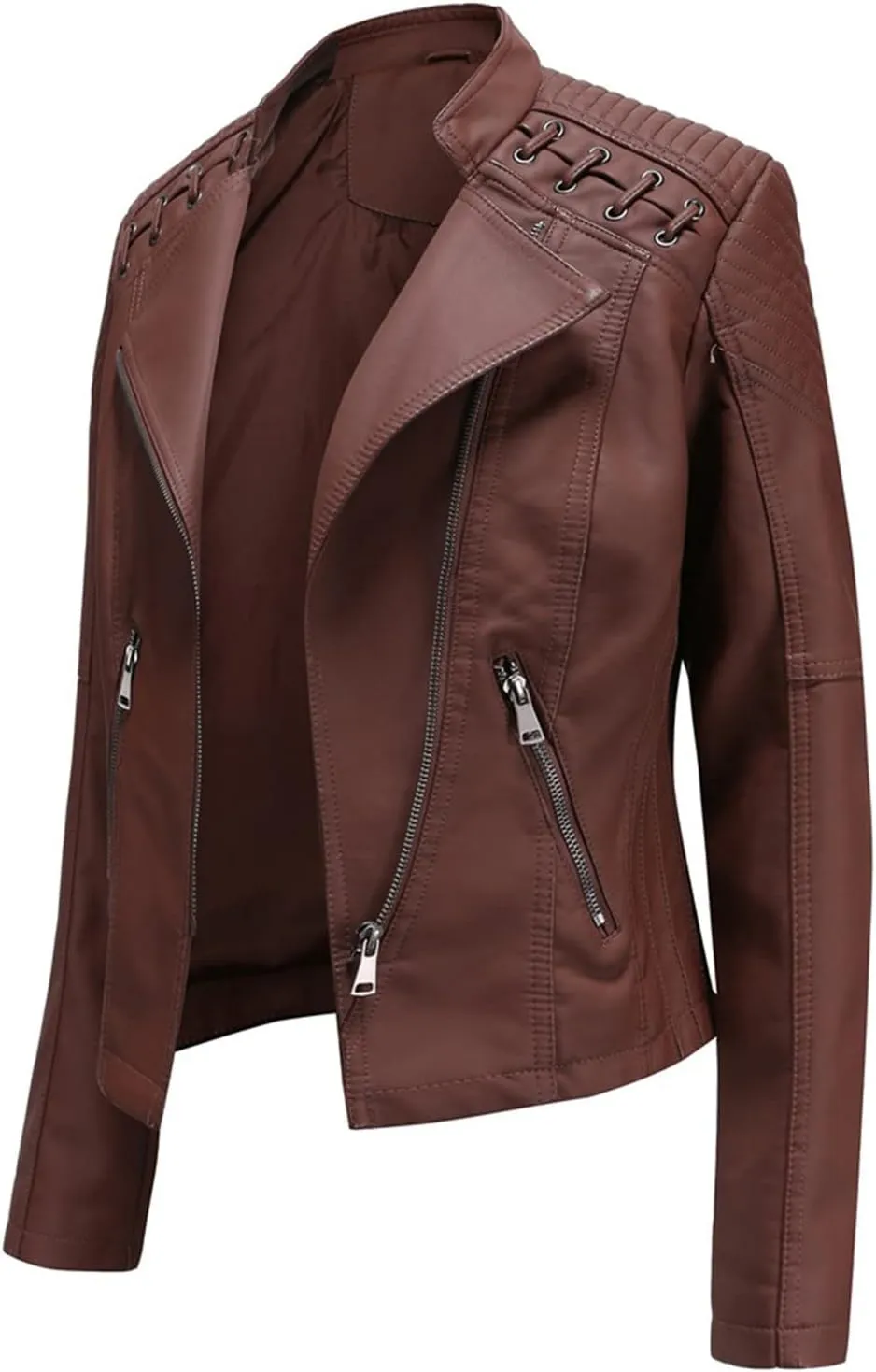 MODFUL Women's Faux Leather Moto Jacket Casual Short Solid Color PU Biker Coat with Pockets